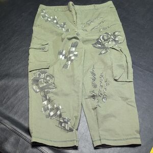 Free People Every Rose Zipped Cargo Graffiti Pants.